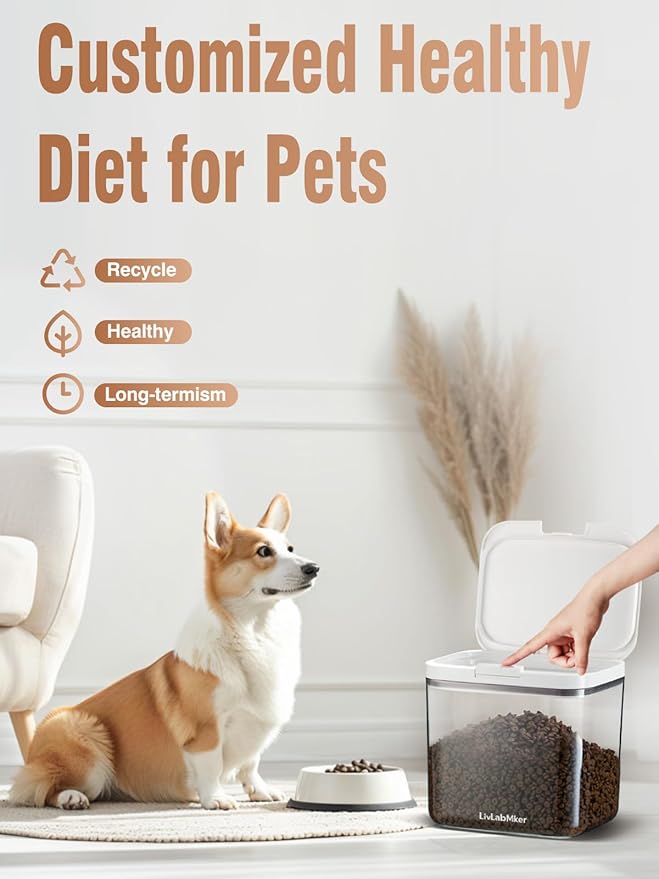 LivLab Mker 15 lb Airtight Pet Food Storage Container, 11 L, White