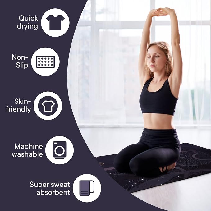 Yoga Towels, Non Slip Hot Yoga Mat Towel with Grip Dots,Super-Absorbent Soft Microfiber Yoga Blanket for Pilates, Fitness and Workout 72inch x 24inch