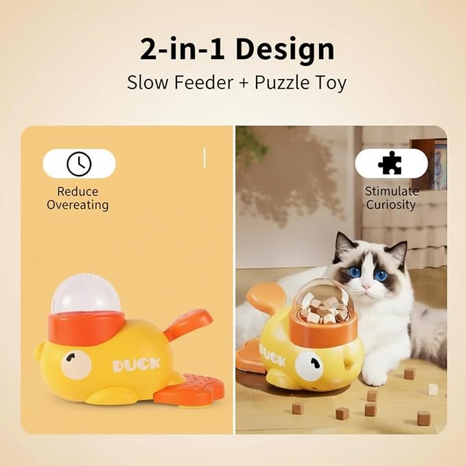 ANIS·KEBBR Duck-Shaped Treat Dispenser Dog Cat IQ Toy Slow Feeder for Small Pets