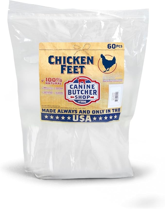 Chicken Feet for Dogs, All-Natural Dog Treats, 60 Ct | Crunchy Texture, Naturally Dehydrated, Rich in Glucosamine, Supports Joint Health, Made in the USA
