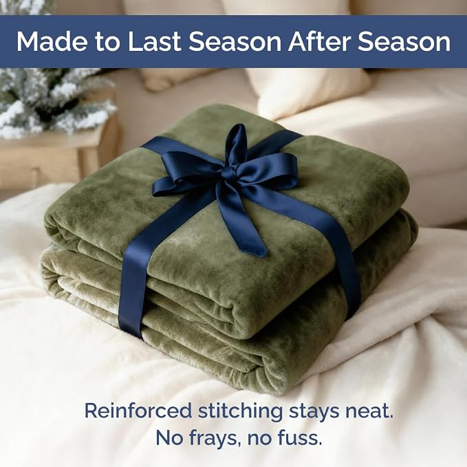 Ultra Soft Fleece Twin XL Blanket - College Dorm Room Essentials - Olive | Flannel Fleece, Thick, Warm & Breathable, All Season Cozy, Anti-Static, Microplush, Lightweight for Couch, Bed & Dorm Bedding