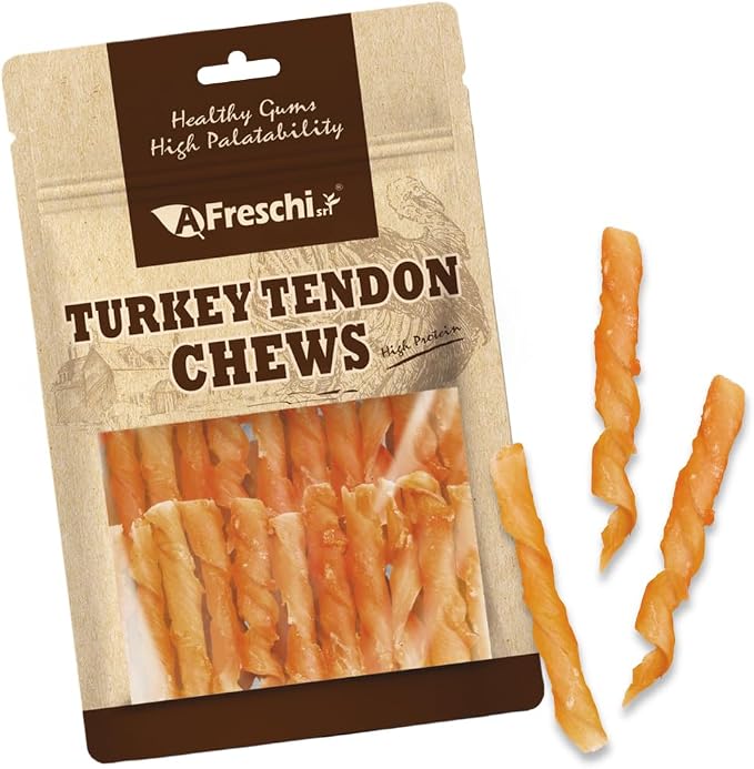AFreschi Turkey Tendons Dog Treats, Coil (S), 3 oz | Rawhide-Free Puppy Chews
