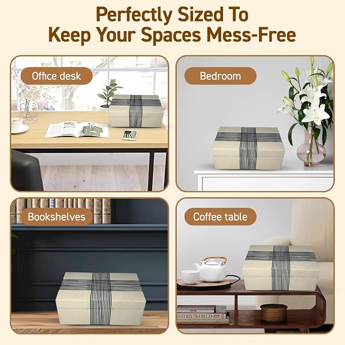 Perilla Home ﻿Home Decor Decorative Storage Wooden Box Small Wooden Organizer Tool Stash Card Craft Trinket Memory Keepsake Jewelry Box for Men and Women, Thin Line, Gifts For All Black & Off White