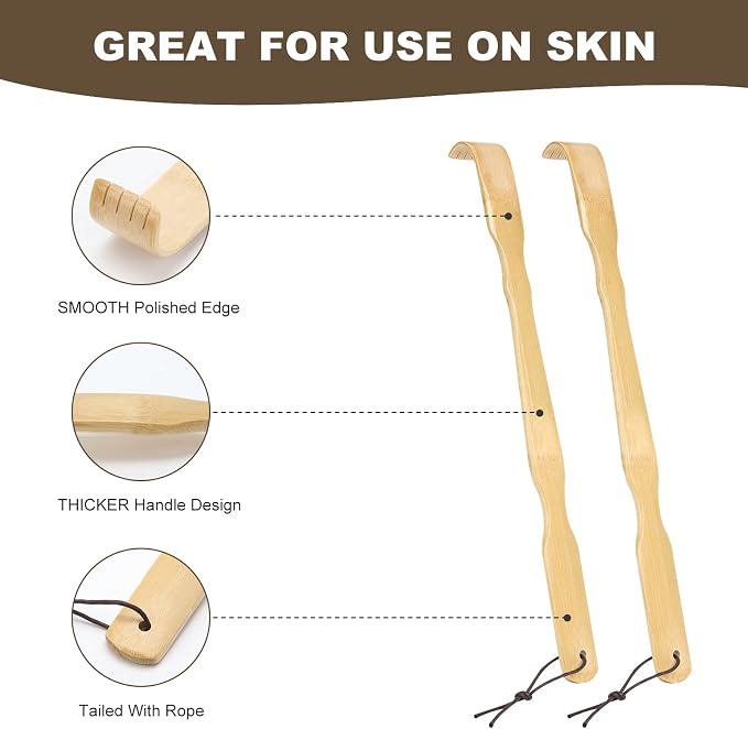 YIMICOO Wooden Bamboo Back Scratcher, 17 Inch Long Handle Back Scratchers for Adults Men Women, with Beautiful Gift Packaging (4 Pack)