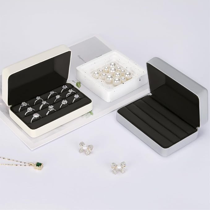 KUKUVR Velet Jewelry Ring Storage Box | Travel Jewelry Case with 3 Slot Ring Display Organizer