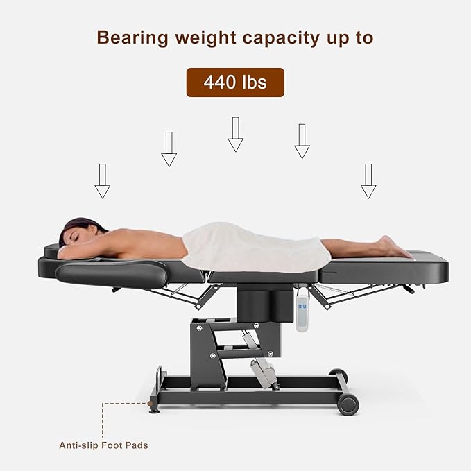 Paddie 360° Swivel Electric Height Adjustable Tattoo Spa Chair for Client, Professional Facial Esthetician Bed with Storage Pocket/2 Wheels, Headrest/Armrest Adjustable, Black
