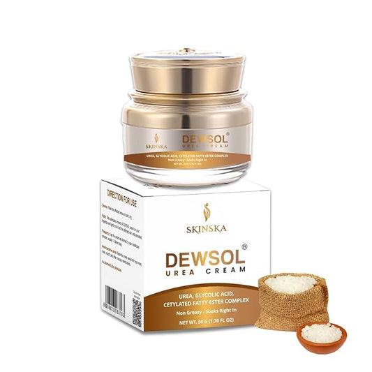 Dewsol Urea Cream for Feet, Heels, Elbows & Hands With Glycolic Acid & Moisturizing Esters, Daily Use Cream for Smooth Feeling Skin - Men & Women, 1.69 fl oz