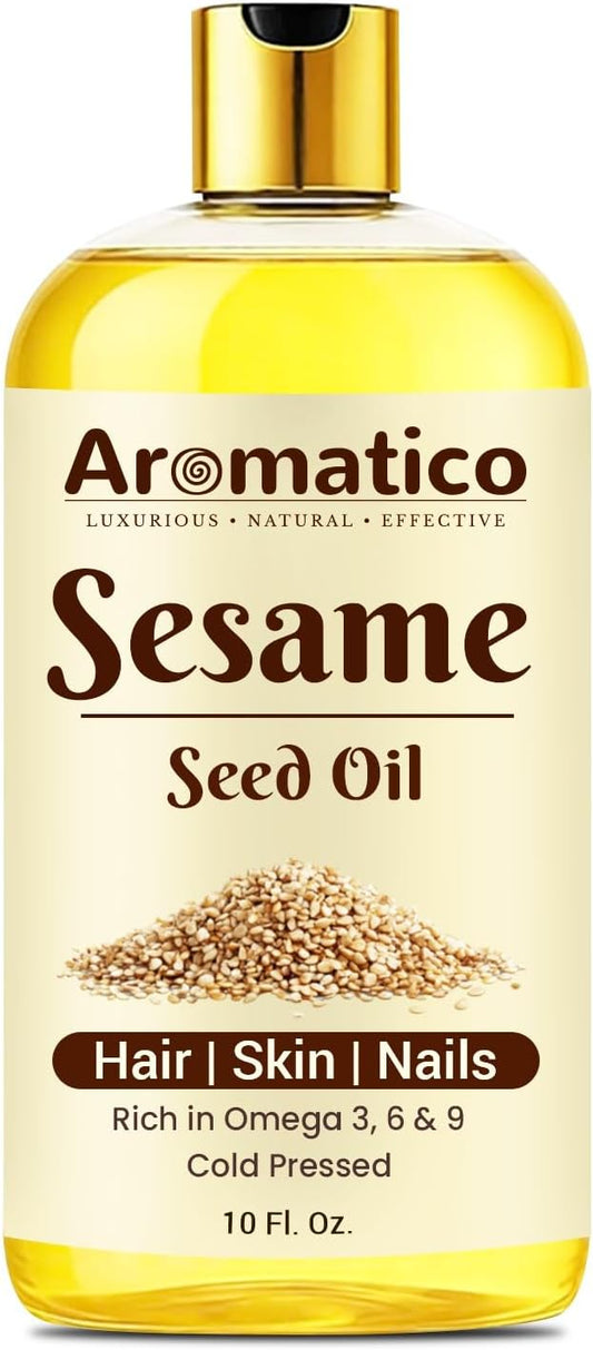 AROMATICO Sesame Oil for Massage - Ayurvedic Warm Massage Oil with Cold Pressed Sesame for Muscle Relaxation & Daily Abhyanga |10 Fl Oz
