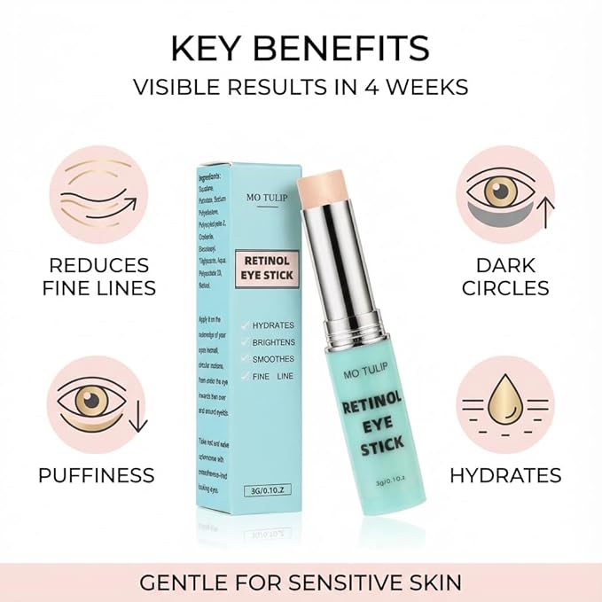 Retinol Eye Stick Balm, Retinol Eye Cream – Anti-Aging Formula Reduces Fine Lines, Dark Circles & Puffiness, Hydrates Delicate Skin – Visible Results in 4 Weeks, Gentle for Sensitive Skin