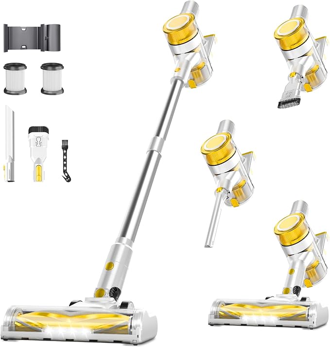 Cordless Vacuum Cleaner, 35Kpa Vacuum Cleaner for Home, 45Mins Stick Vacuum with LED Display, Anti-Tangle & Wall Mount Charging for Hard Floors, Carpet, Pet Hair