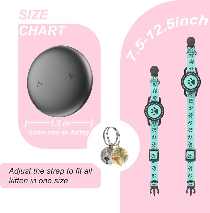 GPS Cat Tracker Collar (iOS & Android), No Monthly Fee GPS Dog Tracker Blue | Mini Bluetooth Smart Anti-Lost Pet Finder Tag Works with Apple Find My & Google Find Hub