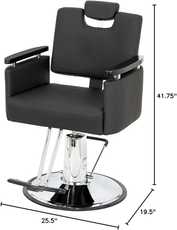 Buy-Rite Carlton Reclining All-Purpose Salon Chair, Professional Hydraulic Styling Chair for Hair, Barber, Shampoo, Threading, Waxing, Adjustable Headrest, 550 lb Lift, Black, YLG-166
