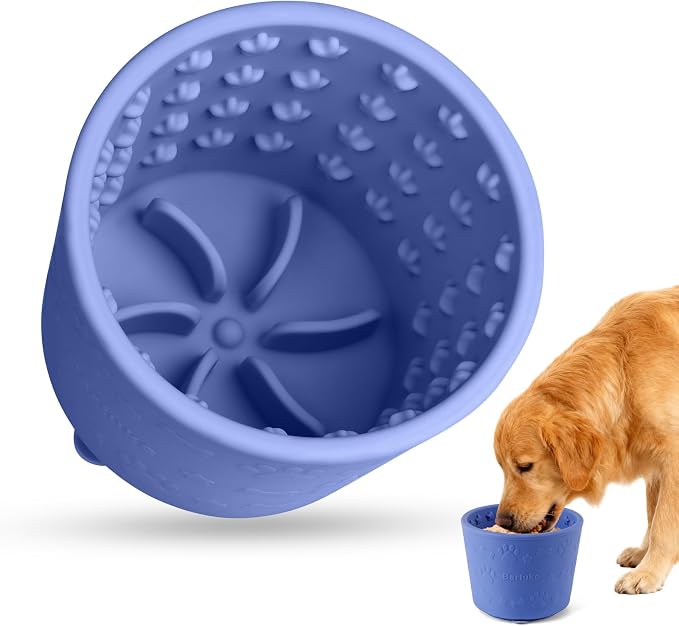 Dog Slow Feeder Lick Bowl, Silicone Dog Bowl with Strong Suction, Blue