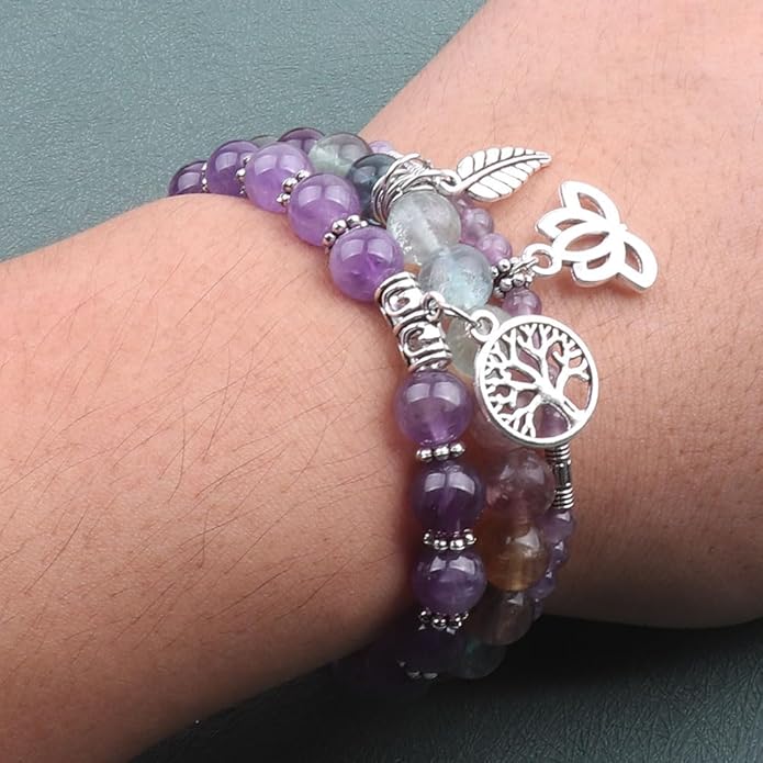 UEUC Tree of Life Yoga Healing Stone Bracelets,Multilayer Lotus Chakra Stone Reiki Bracelet Sets,Anxiety Crystal Natural Stone,for Women Stress Relief