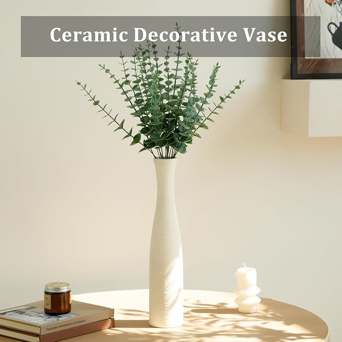 Ceramic Vase Home Decor, 15.7" Tall Flower Vases Modern Rustic Farmhouse | Tall Skinny Decorative Vase for Pampas Grass, Living Room, Office, Fireplace Bedroom Decoration
