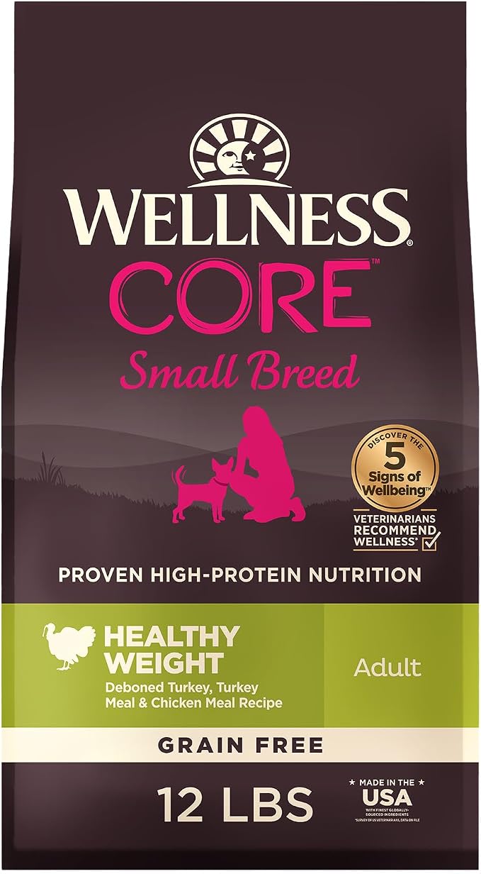Wellness CORE Healthy Weight Small Breed Adult Dry Dog Food, Grain Free Kibble, Natural, High Protein, Turkey and Chicken Recipe, 12 lb Bag