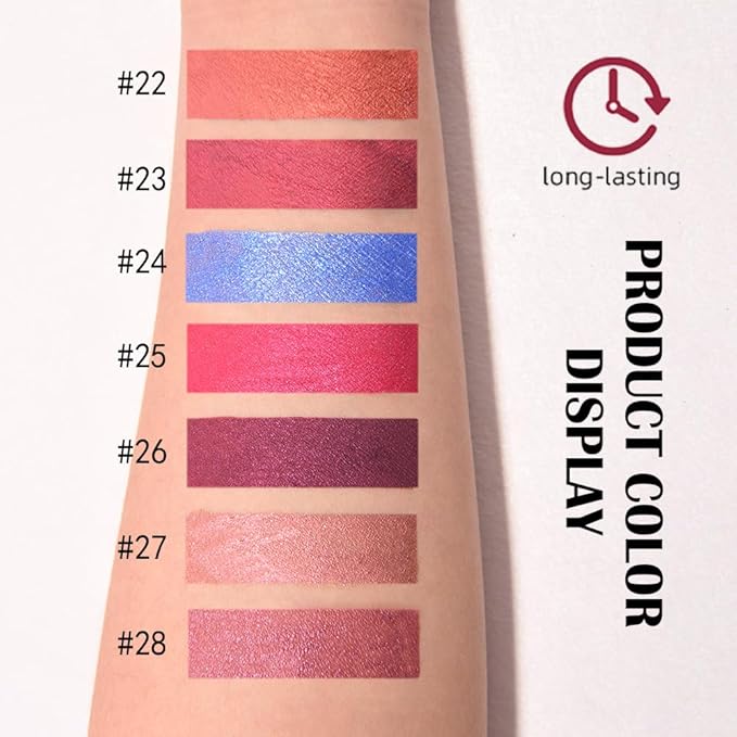 evpct Orange Metallic Shimmer Lip Liner and Lipstick Combo Lip Gloss Stain Set Makeup for Women Long Lasting Waterproof 24, Orange Frosted Metallic Shimmer Glitter Glossy Iridescent Liquid Lipstick 22