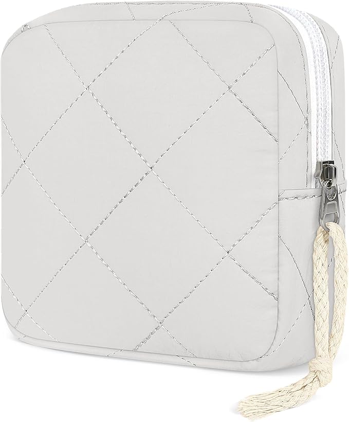 Likesing Quilted Period Bag, Period Pouches for Teen Girls Womens, Portable Nylon Sanitary Napkin Storage Bag Feminine Emergency Tampon Pad Pouch(Grey)