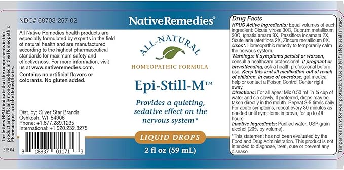Native Remedies Epi-Still-M - Natural Homeopathic Formula Provides a Quieting, Sedative Effect on The Nervous System - Reduces The Frequency of Stress-Induced Episodes - 59 mL