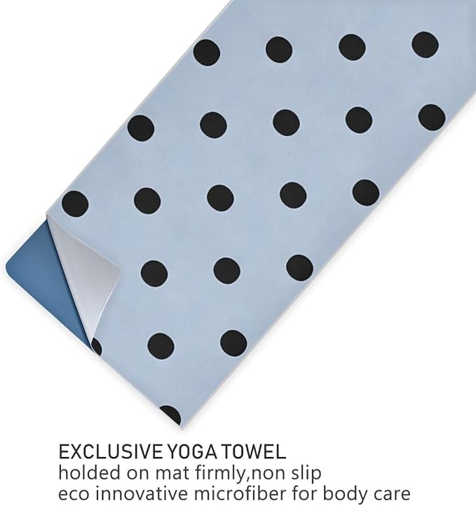 Blue Polka Dots Yoga Mat Towel, Sweat Absorbent Hot Yoga Towel with Non Slip Grip, Soft Yoga Blanket with Travel Bag for Workout, Gym, Pilates, Fitness - 73" x 27"