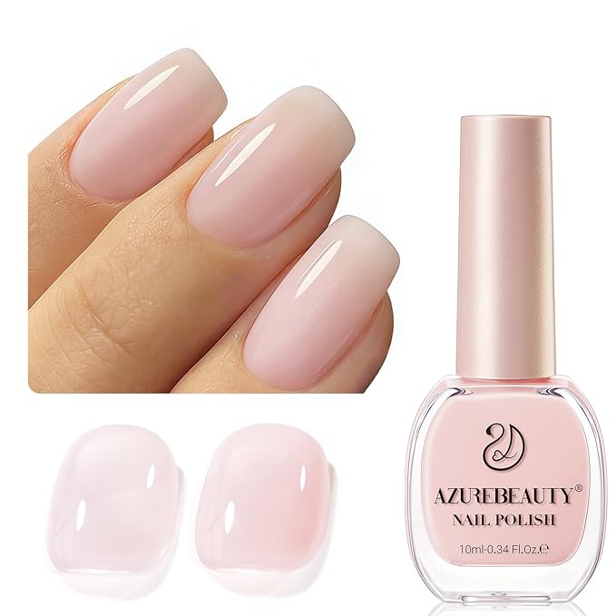 AZUREBEAUTY Jelly Pink Nail Polish Sheer Light Peach Translucent Color Quick Dry Natural Regular FingerNail Polish no Gel Home Salon DIY Women Gift