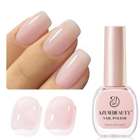 AZUREBEAUTY Jelly Pink Nail Polish Sheer Light Peach Translucent Color Quick Dry Natural Regular FingerNail Polish no Gel Home Salon DIY Women Gift
