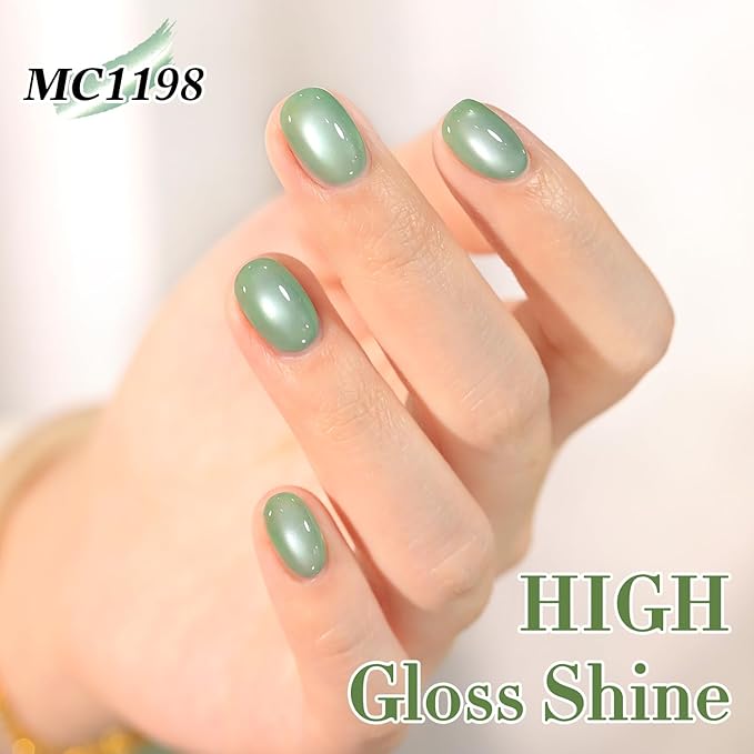 Double Rhythm 15ML Jelly Glass Cat Eye Gel Polish with Magnet Holographic Glitter Shimmer Translucent Sheer Color Salon Soak Off Magnetic Nail at Home (Pale Green-MC1198)