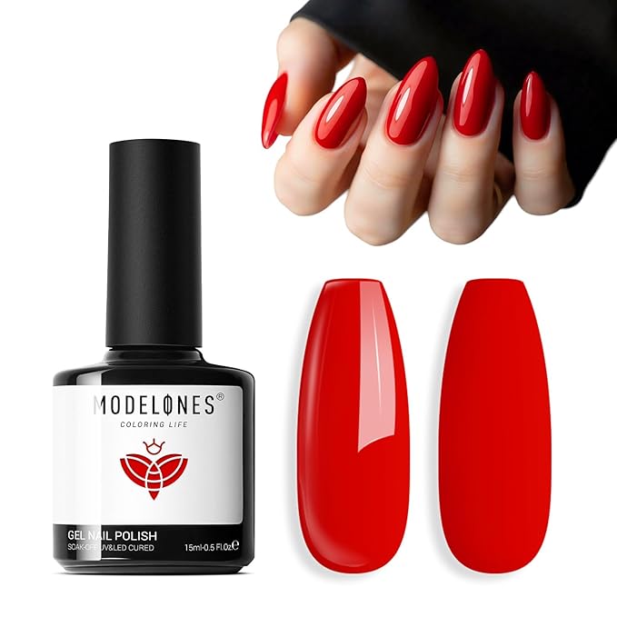 modelones Red Gel Nail Polish Ruby Red Nails Dark Red Gel Nail Polish Soak Off LED Nail Art DIY Salon Manicure 15 ML