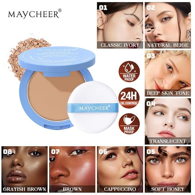 Face Powder, Setting Powder, Lasting Waterproof Oil Absorbing Pressed Powders Compact for Face (03# DARK COMPLEXION)