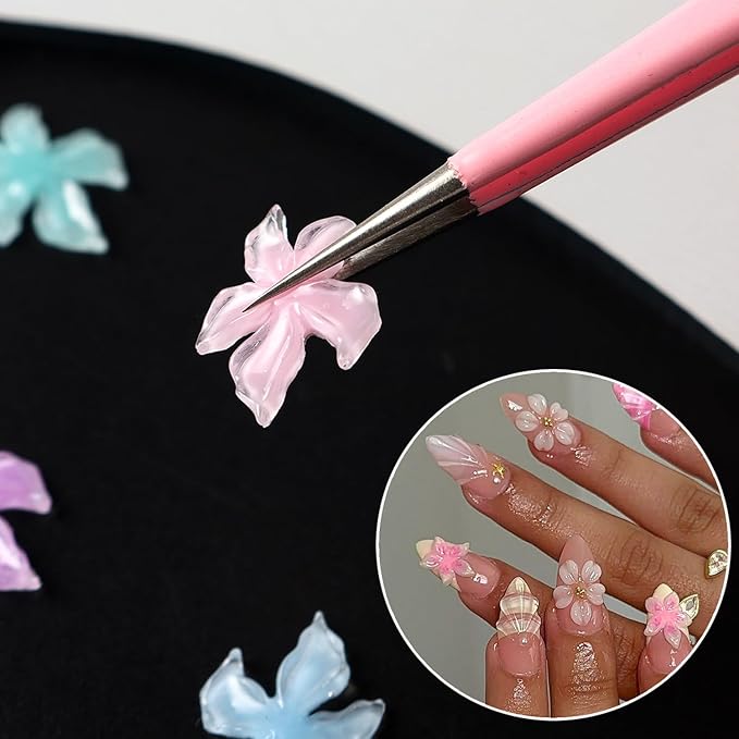 Summer Flower Nail Charms 3D Hibiscus Flowers for Nails Gems Spring Nail Jewelry with Rhinestones Acrylic Nail Art Color Ice Lily Floral Charms for Women Manicure Nail Decoration DIY Crafts