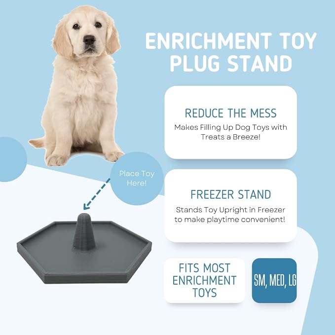 Freezer Holder & Packing Stand Compatible with Kong Dog Toys & Other Enrichment Toys | Enrichment Prep Stopper Stand Accessory for Dogs | Made in USA (Gray SM, MED, LG)