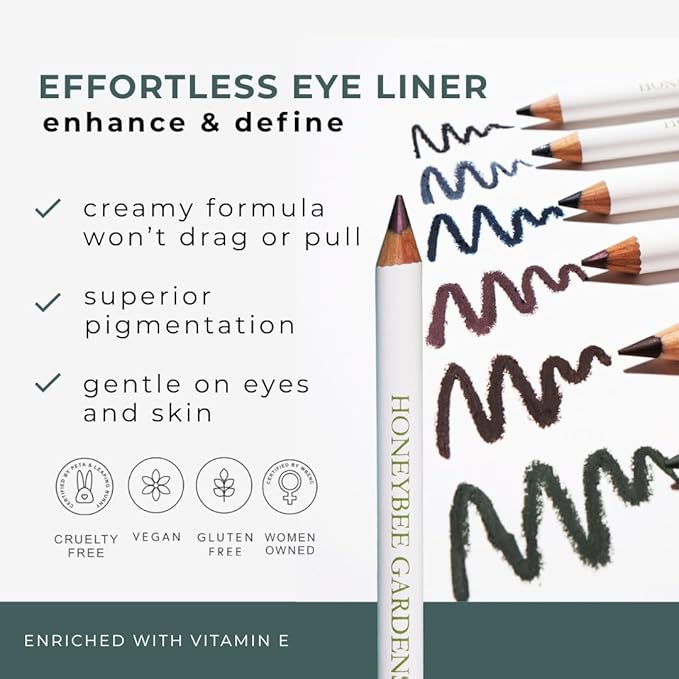 Honeybee Gardens Effortless Eyeliner Pencil in Smoking Gun, Rich Pigmentation, Smooth, Long-Wearing, Vegan, Gluten-Free