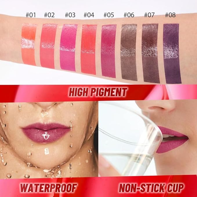 2Pcs Peel off Lip Stain Lip Oil Dual Ended Combo Set with Tweezer, 2 in 1 Hot Pink & Berry Purple Lips Liner Stain Oil Long Lasting Waterproof, High Pigmented Flawless Lips Tint Stick Not Faded