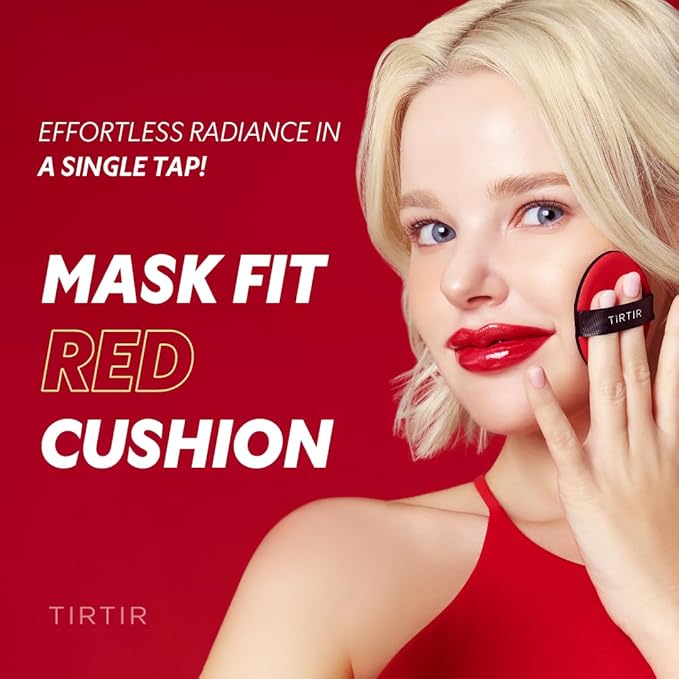 TIRTIR Mask Fit Red Cushion Foundation | Full coverage, Weightless, Skin fit, Satin Glow Finish, Korean Makeup BB Foundation, beauty, Tattoo cover up, Buildable (#22W Sheer Beige, 0.63 Fl Oz)