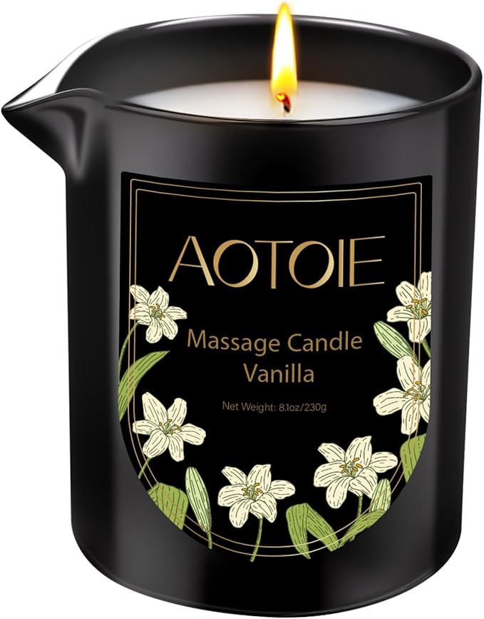 Massage Oil Candle,8.1oz Low Temp Body Oil Candles for Massage Therapy and Skin Moisturising,Natural Body Safe Soybeans Massage Candles for Home SPA Couples Gift(Vanilla)