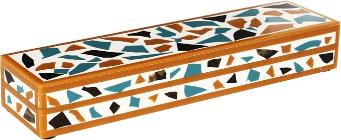 Handicrafts Home Decorative Remote Holder Box 10x2.5 – Slim Organizer Box with Lid for TV Remotes, Coffee Table Décor, Modern Shelf Box, Boho Home Décor Accent, Black and White Decorative Storage Box