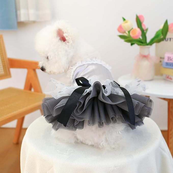 Dog Lace Dress Cat Suspender Skirt (Spinning Tutu,XS) | Summer Autumn Small & Medium Pet Party Dress For Yorkie Maltese Chihuahua Pug Shih Tzu Toy Poodle French Bulldog