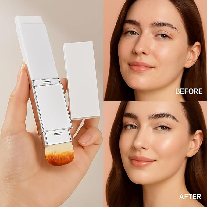 Blanc Cover Cream Stick – Korean Color Changing Foundation Stick with Volufiline & Collagen – Concealer Foundation Sticks for Dewy Skin– Makeup Foundation Stick with Detachable Brush (Dark Skin)