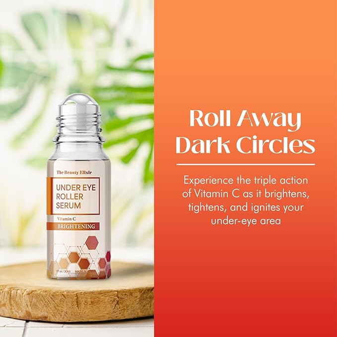 Vitamin C Eye Roller For Puffy Eyes & Dark Circles - Dermatologist Tested, Brightens Under Eyes & Crow's Feet Treatment, Natural Clean Beauty - Korean Skin Care - For All Skin Types