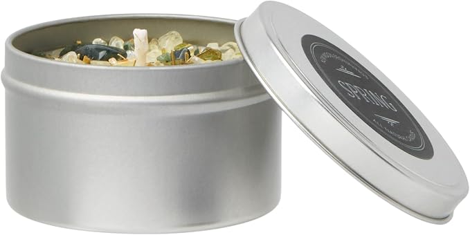 Spring Candle by New Moon Beginnings - Rosemary & Citrus Candle - Soy Candle - All Natural Aromatherapy Essential Oil Candle - Herb & Crystal Candle - Energy Cleansing Candle - 8 oz Tin