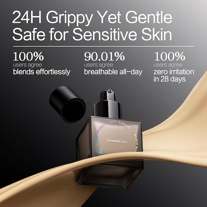 CARSLAN Black Magnet Liquid Foundation, 24H Longlasting Matte Finish Face Base Makeup, Waterproof, Smudgeproof, Buildable, Full Coverage Natural Finish, 30ml/1.05 Fl Oz, N01 For Natural Skin
