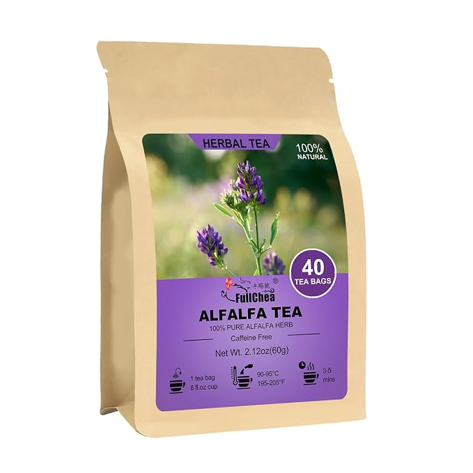 FullChea - Alfalfa Tea Bags, 40 Count, Dried Medicago Sativa Herb | Premium alfalfa herbal tea, non-GMO, caffeine-free, a gentle nourishing daily wellness ritual