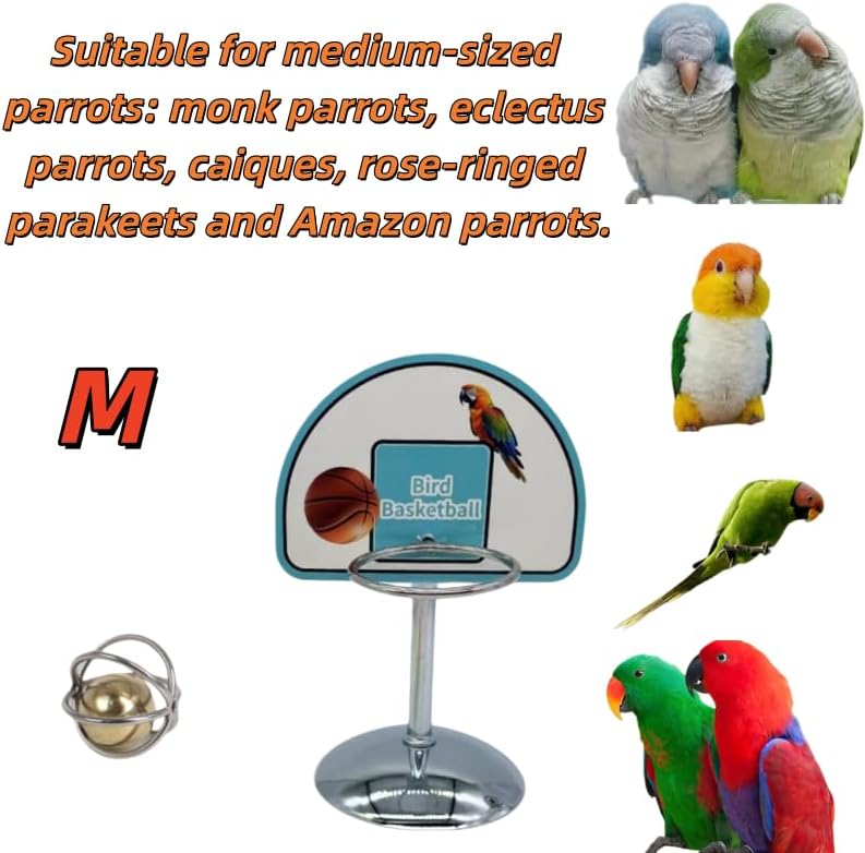 Fosrion Parrot Basketball Hoop Toy Set - Training Hoop with 1 Bird Balls for Medium-Sized Parrots (Medium)