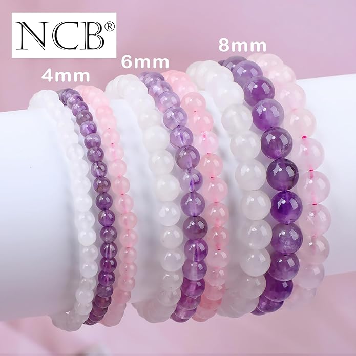 NCB 2.3-Piece 4mm Natural Crystal Gemstone Stretch Bracelets – Handmade Reiki Energy Healing Jewelry for Meditation,Yoga, Unisex