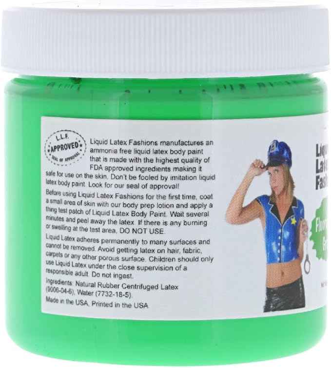 Fluorescent Green 4 Oz - Liquid Latex Black Light UV, Bright Green Cosplay Halloween, Alien Latex Face and Body Paint for Adults and Kids