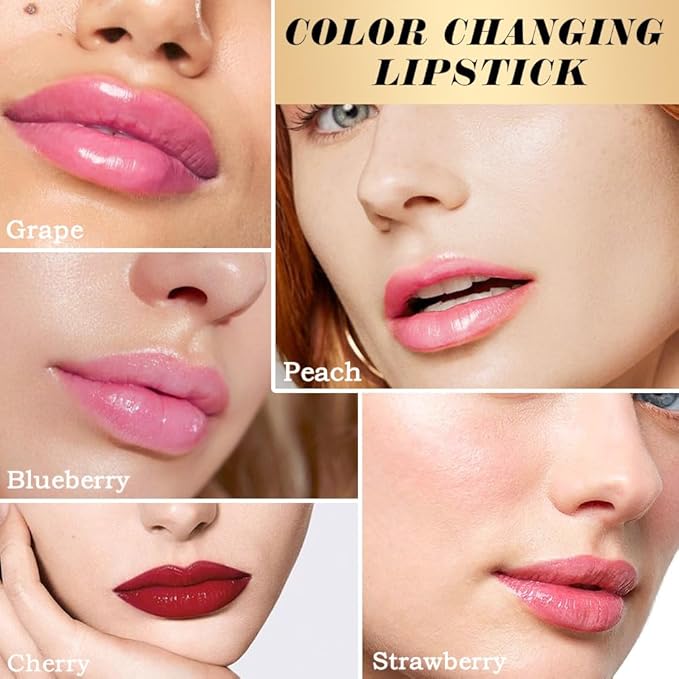 BINGBRUSH 6 Pcs Fruit Color Changing Lipstick Queen,PH Mood Long Lasting Labiales Lip Gloss Lip Balm Tinted Magic Lip Stain Makeup Lipstick Set for Women
