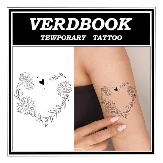 Waterproof Temporary Tattoos: 2-Sheet Tattoo Kit with Realistic Body Stickers, Semi-Permanent Tattoos for Adults Lasting 7-15 Days – Safe for Men & Women, Sunflower Heart Pattern