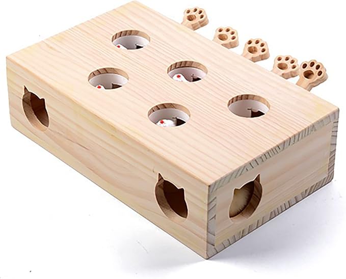 Interactive Wooden Whack-A-Mole Cat Toy, Engaging and Durable Play for Cats and Kittens, Keeps Pets Entertained and Stimulated, Natural Wood Design, Perfect for Indoor Exercise and Fun - Pet Gift Idea