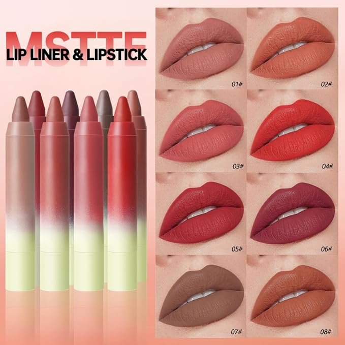 Chestnut Brown Matte Lip Liner Pencil – Smooth & Moisturizing Lip Pencil for Precise Contour, Rich Color Payoff, Lightweight Everyday Lip Makeup, Twist-Up Design,08#