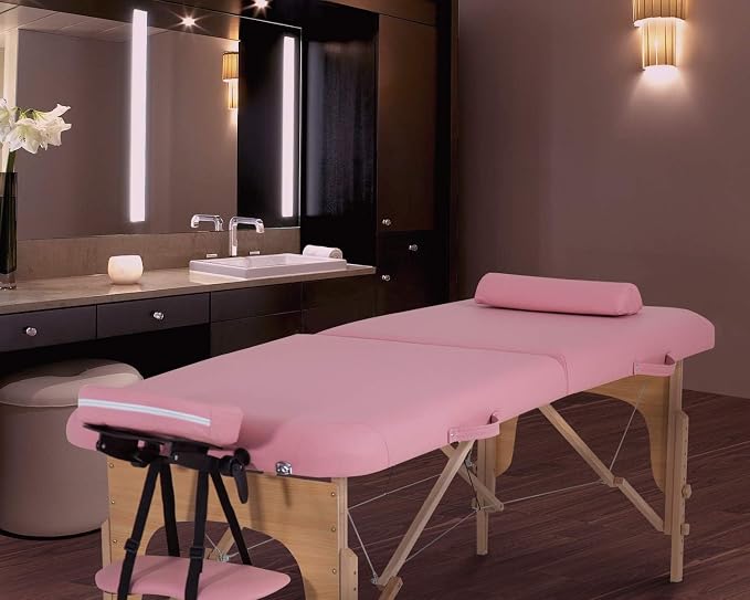 BestMassage Massage Bed Portable Massage Table 28 inch Wide Lash Bed Height Adjustable 2 Folding Spa Table with Half Bolster Oxford Bag for Spa Footmassage Facial CareSpa Tattoo